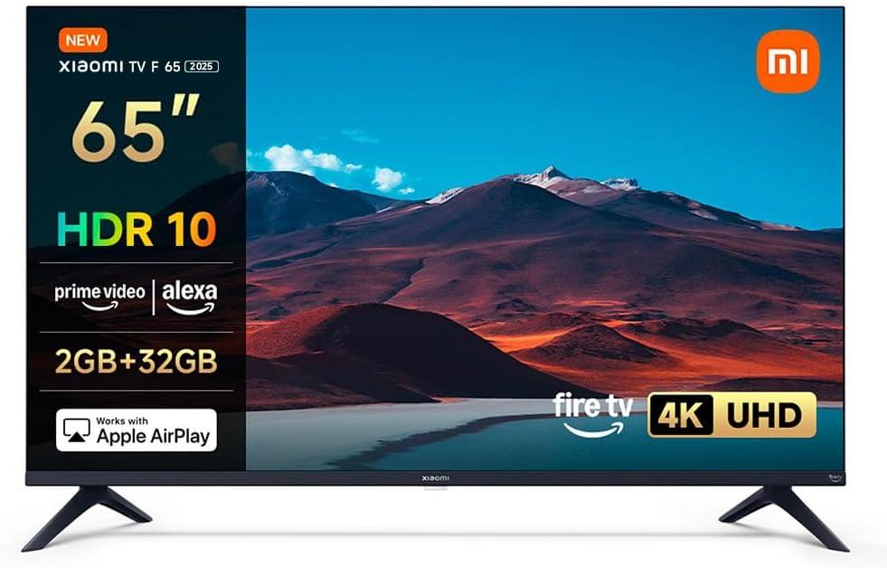 XIAOMI TV F 65 2025, 65 pollici (165 cm),4K UHD,Smart TV, Fire TV,Triple Tuner DVB-C/S/S2/T/T2, HDR10,MEMC, Modalità Game Boost 120Hz, Controllo Vocale Alexa, 2GB+32GB, Compatibile con AirPlay [Classe di efficienza energetica F]