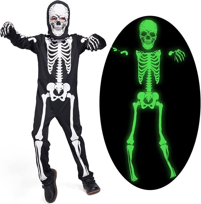 Sincere Party Costume da scheletro per bambini Costumi di Halloween da scheletro che si illuminano al buio per ragazzi e ragazze