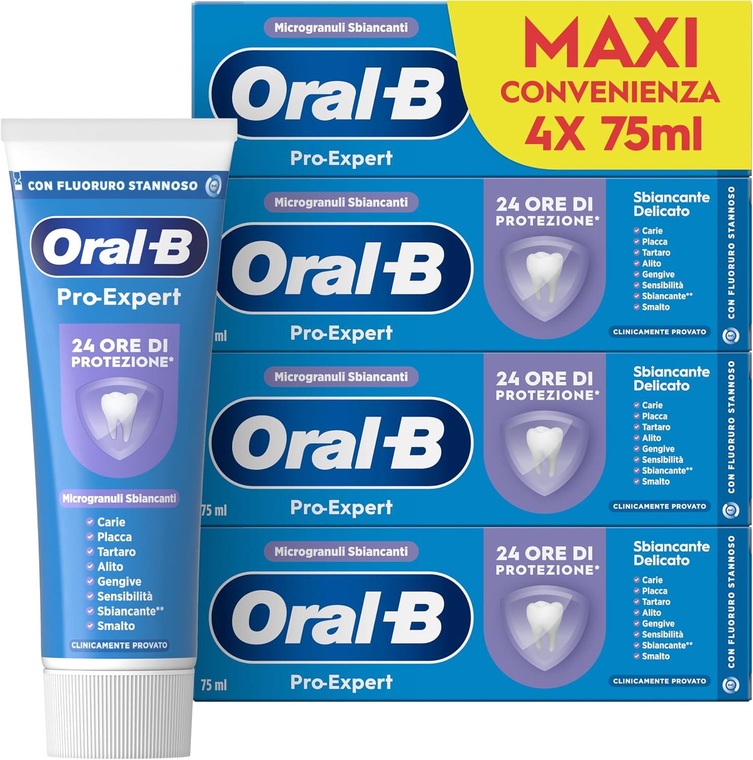 Oral-b Dentifricio Pro-expert Sbiancante Delicato Sapore Menta Verde, 4 Dentifrici, Pulizia Denti Efficaci,confezione 4x75ml Maxi Convenienza
