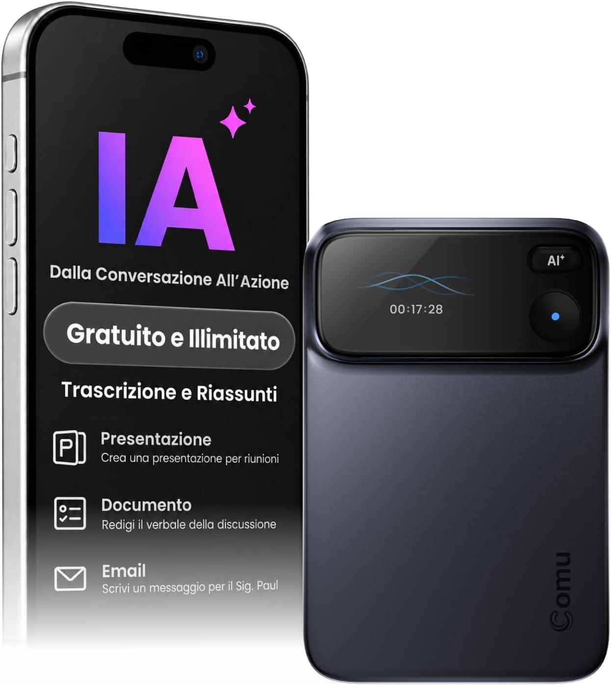 Comu Action Pro Registratore Vocale AI, Assistente Intelligente per Note