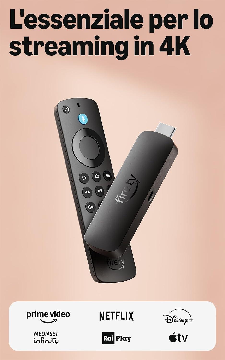 Amazon Fire TV Stick 4K Select (ultimo modello) - Trasmetti in streaming in 4K centinaia di migliaia di film ed episodi TV, e la TV in diretta gratis, trova serie TV più velocemente con Alexa+
