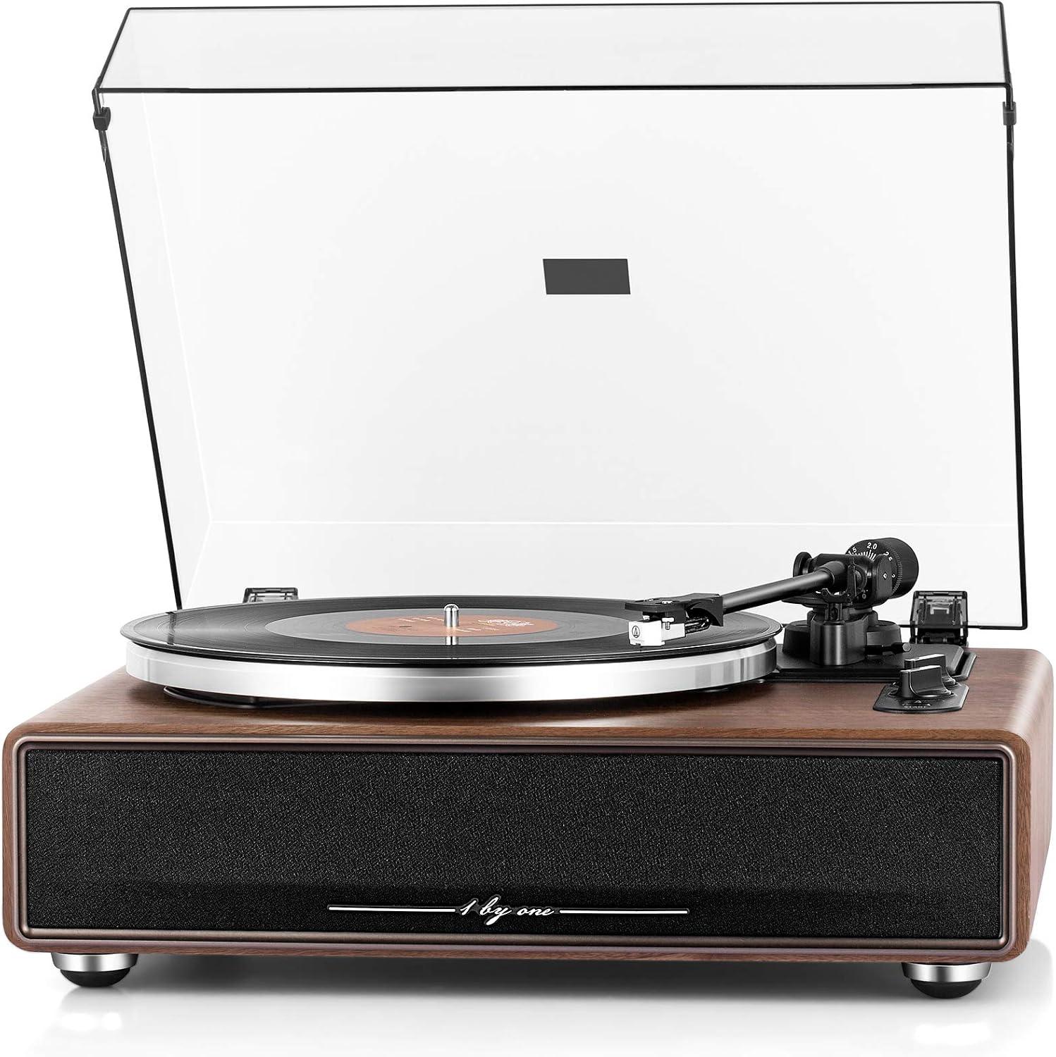 1 BY ONE Giradischi Vinili a Cinghia Hi-Fi con Altoparlanti Integrati