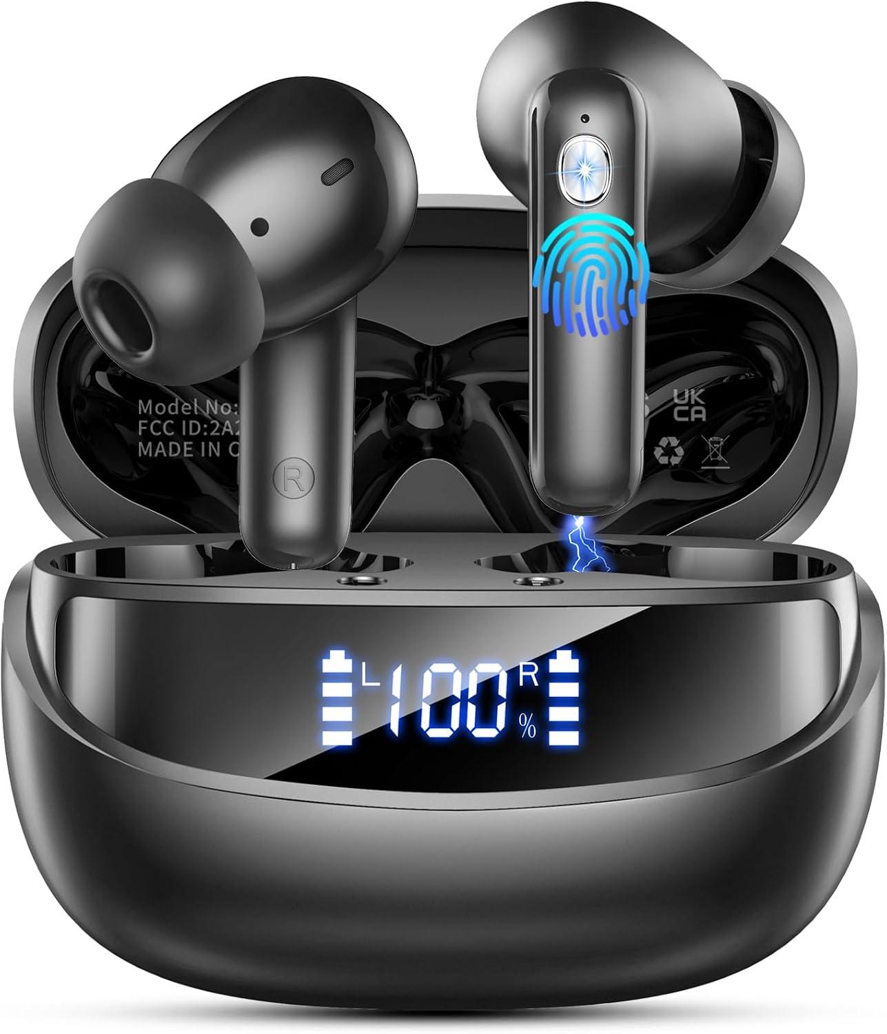 2026 Cuffie Bluetooth 5.4, Auricolari Bluetooth Stereo HiFi Con 4 ENC Microfoni Anti-Rumore, Durata 50 Ore Cuffiette In Ear, Cuffiette Touch Control, Impermeabili IP7 Cuffie Senza Fili, LED-Display
