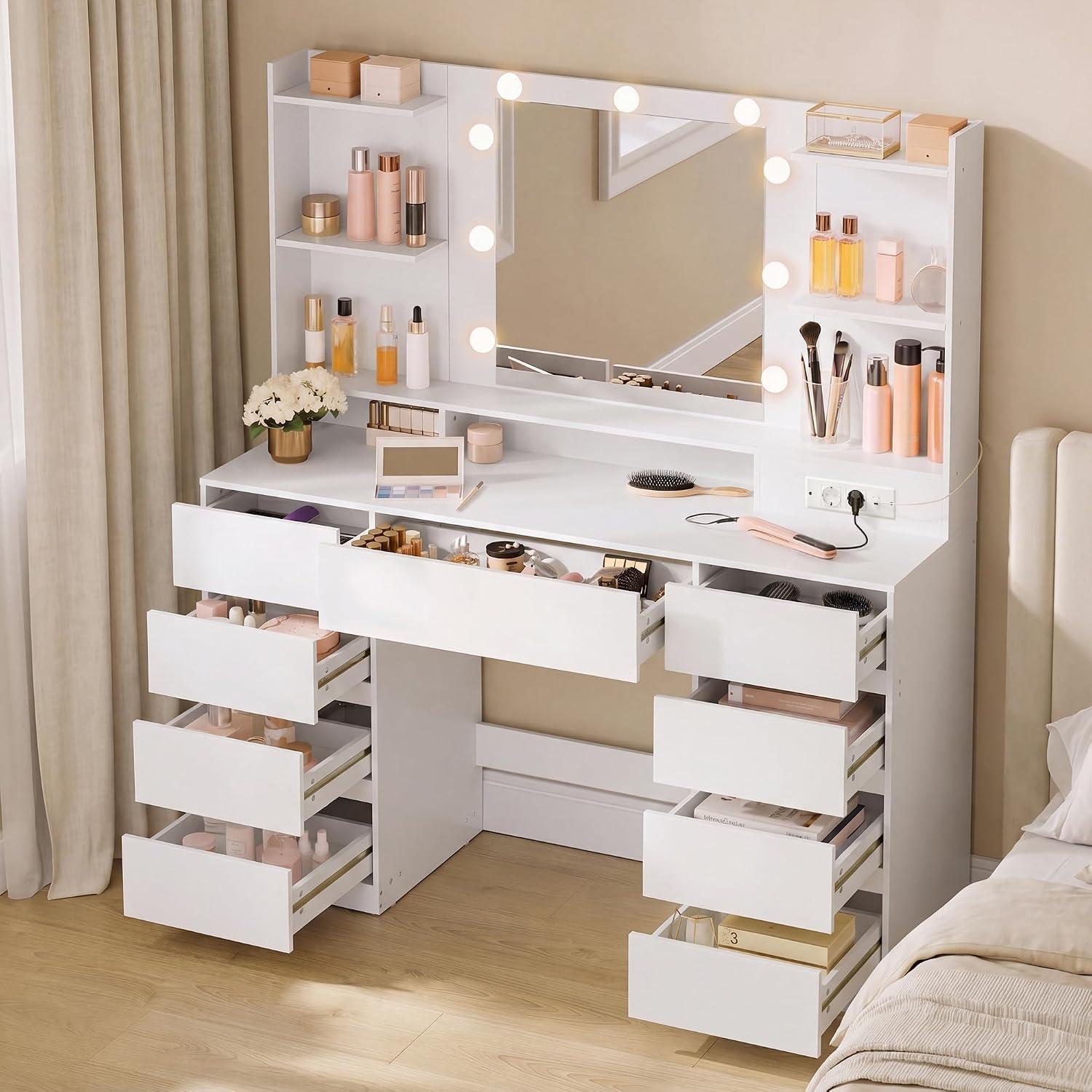 VASAGLE Toeletta con Specchio LED Montaggio Binari Senza Attrezzi