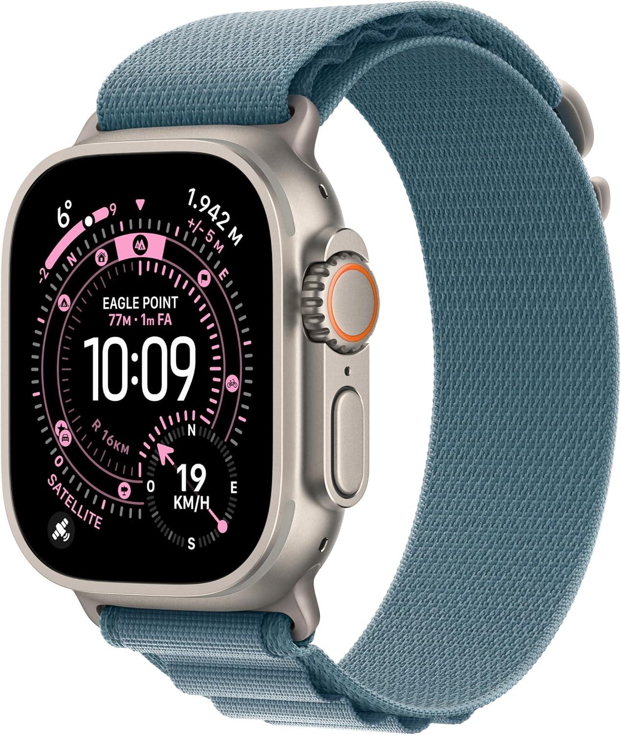 Apple Watch Ultra 3 GPS + Cellular, Cassa 49 mm in titanio naturale con Alpine Loop blu chiaro - Large