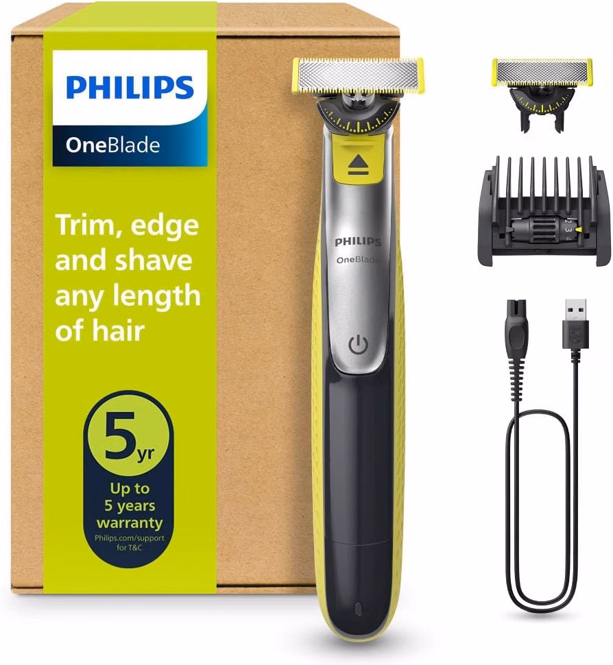 Philips OneBlade 360 Face, Autentico Regolabarba e Rasoio Elettrico, con l'Innovativa Lama 360, 2 Lame 360 per il Viso, Pettine Regolabile 5 in 1 (Modello QP2734/30)
