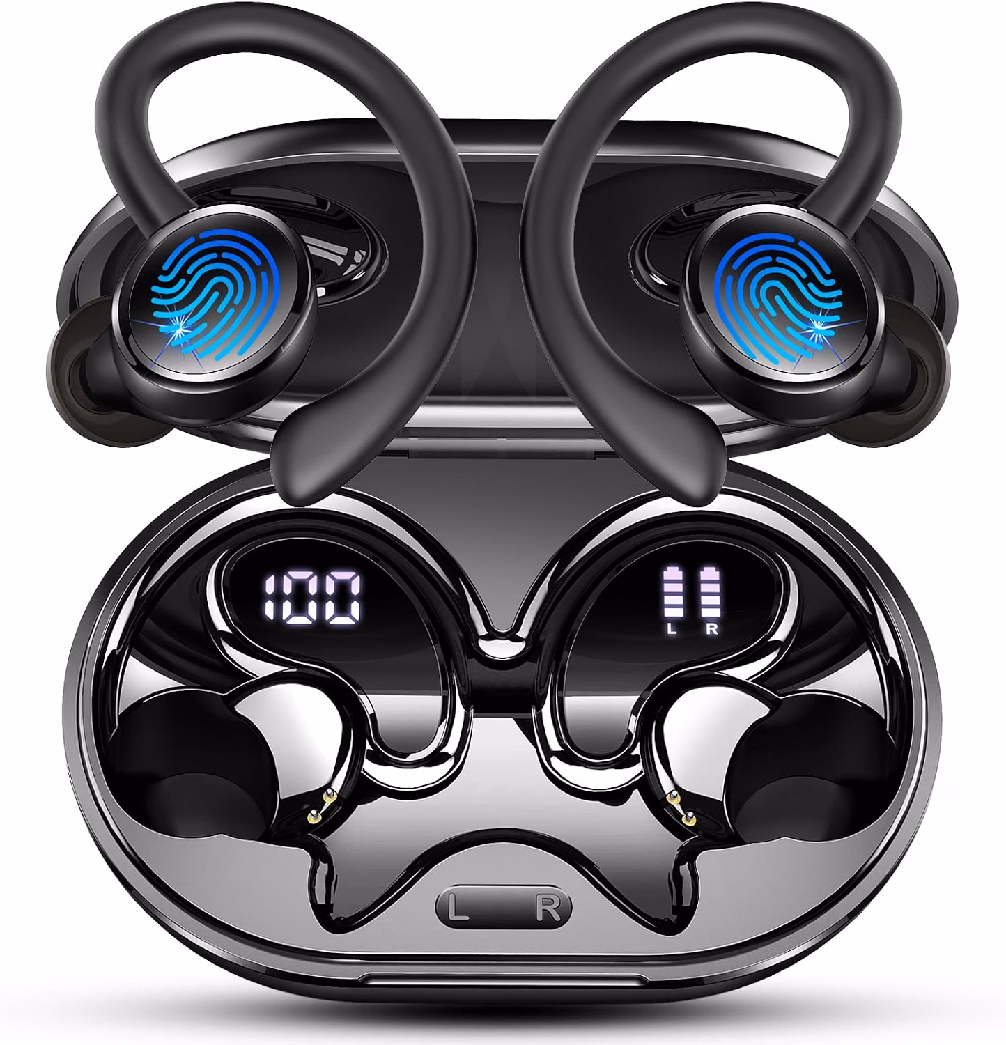 2026 Cuffie Bluetooth 5.4 Sport, 50 Ore Cuffie In Ear Cancellazione Rumore ENC e 4 HD Mics, Auricolari Bluetooth con 6D Bass Stereo, HiFi Cuffiette LED Display, IP7 Impermeabile Cuffie Senza Fili