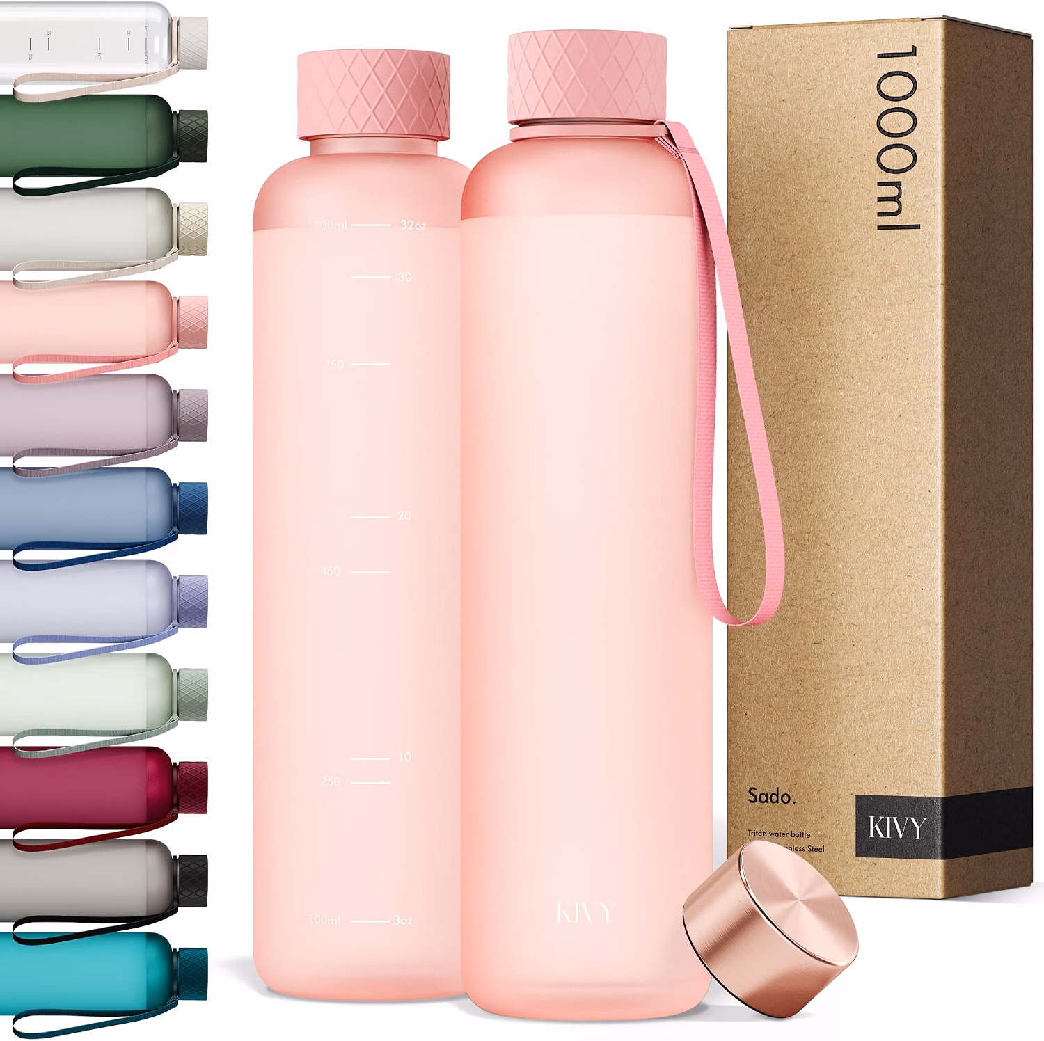 KIVY Borraccia 1 litro - Antigoccia e Antiurto – Perfetta per Sport, Scuola e Ufficio - Borraccia Palestra - Bottiglia 1 Litro - Bottiglia Acqua - Plastica Borracce Sportiva 1l - Senza BPA - Rosa